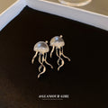 Silver Tone Jellyfish Drop Earrings With Polished Metal Tone Details view 1