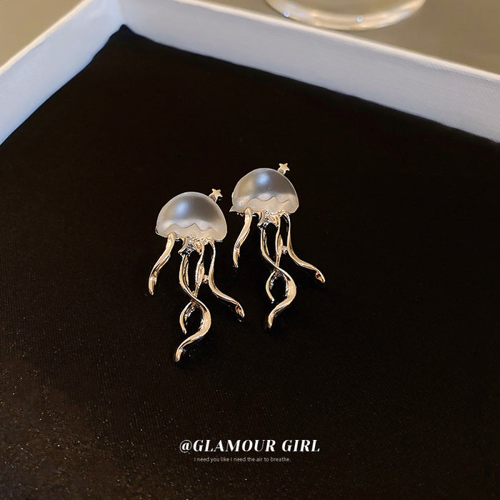 Silver Tone Jellyfish Drop Earrings With Polished Metal Tone Details