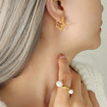 Gold Steel Geometric Star Triangle Huggie Hoop Earrings view 1