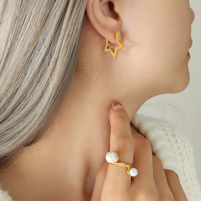 Gold Steel Geometric Star Triangle Huggie Hoop Earrings