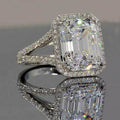 Oversized Rectangular Solitaire Halo Split Pave Ring In Silver Tone view 2