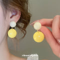 Yellow And White Resin Double Circle Stud Earrings view 3