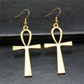 Large Ankh Cross Metal Drop Earrings in Four Finishes view 6