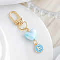 Blue Pearlescent Heart And Round Initial Letter Keychain view 8