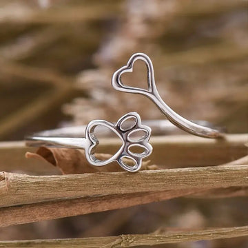 Cat Paw Heart Open Ring Gold Silver Rose Gunmetal Sizes 6-10