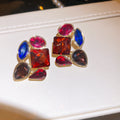 Multicolor Geometric Gem Stud Earrings in Gold Tone view 6