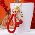 Jeweled Twin Cherry Keychains with Color-Coordinated Braided Loops view 1