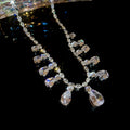 Silver Clear Teardrop Rhinestone Fringe Necklace Style view 6