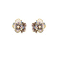 Antique Tone Layered Flower and Bead Stud Earrings view 5