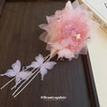 Layered Pink Mesh Flower Hair Claw With Butterflies And Crystal Chain Fringe view 2