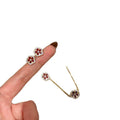Gold Red Crystal Flower Studs Bracelet and Station Necklace view 5