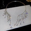 Silver Crystal Fringe Collar Necklace With Teardrop Dangles view 2