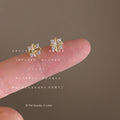Gold Tone Clear Stone Mini Geometric Flower Stud Earrings view 3