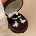 Silver Butterfly Crystal Drop Stud Earrings With A Silver-Tone Finish view 2