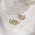Gold Clear Look Marquise Leaf Huggie Hoop Earrings view 2