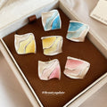 Color Block Diamond Stud Earrings In Three Pastel Colors view 2