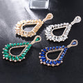 Green Silver Tone Green Teardrop Fan Openwork Crystal Four Designs Metal Dangle Earrings view 3