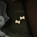 Gold Mini Bow Crystal Baguette Pave Stud Earrings Pair view 3