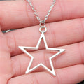 Open Star Outline Pendant Necklace in Polished Silver Tone view 3