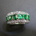 White Gold Tone Green Emerald Cut Crystal Band Sizes 6-10 view 3