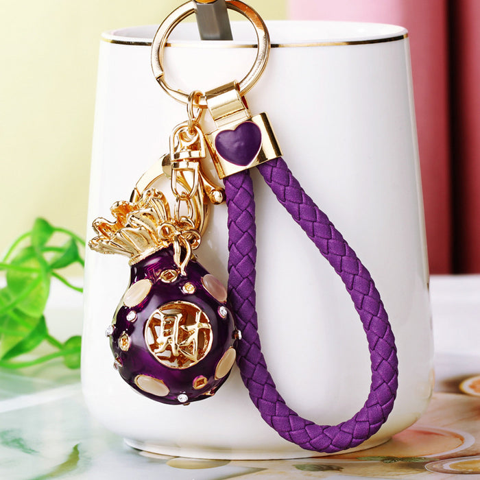 Jeweled Round Fortune Pouch Keychains in Three Pictured Colors