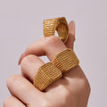 Wide Beaded Texture Square Signet Stainless Steel Ring view 2