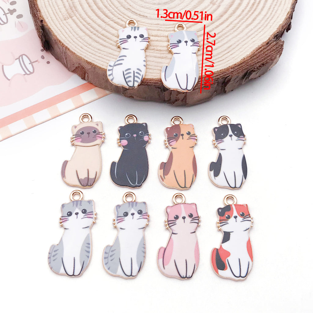 Enamel Zinc Alloy Cute Cat Charm Pendant for DIY Bracelet Earrings Necklace Jewelry