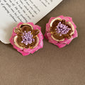 Layered Pink and Gold Flower Statement Stud Earrings view 6