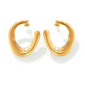 Gold Thick U-Shape Open Hoop Earrings Polished Metal Finish view 5