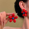 Red And Blue Resin Flower Statement Stud Earrings Statement Jewelry view 2