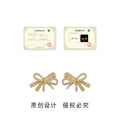 Gold Micro Pavé Crystal Rope Texture Bow Stud Earrings view 3