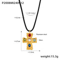 Textured Cross Pendant Black Cord Necklace Gold Steel view 6