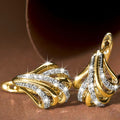 Two Tone Leaf Twist Huggie Hoop Earrings With Clear Stone Accents view 2