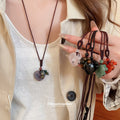 Dark Brown Cord Necklace with Heart Shaped Stone Look Pendant view 2