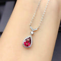 Red Teardrop Stone Halo Silver Tone Necklace Polished Jewelry Accessory view 2