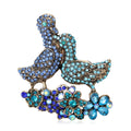 Two Duck Rhinestone Brooch Antique Gold Floral Base Pin view 2