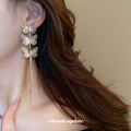 Gold Tone Leaf Branch Long Drop Earrings for Women view 4