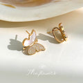 Gold-Tone Shell and Pave Stone Butterfly Stud Earrings view 4