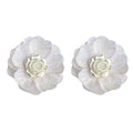 White Fabric Lace Flower Stud Earrings Cream Metal Center view 5