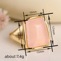 Gold Rectangular Pink Cabochon Finger Ring Bezel Set view 4