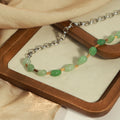 Green Natural Stone Bead Necklace Silver Chain Gold Spacers view 2