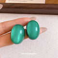 Glossy Green Oval Statement Stud Earrings Fashion Jewelry view 4
