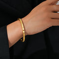 Gold Open Cuff Bangle Geometric Segmented Hollow Line Design view 3
