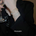 Three Or Five Row Pearl Like Crystal Open Cuff In Gold Or Silver Tone view 2