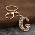 A-Z Multicolor Rhinestone Letter Keychains With Split Ring And Lobster Clasp view 10