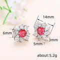 Silver Tone Red Center Floral Cluster Stud Earrings view 4