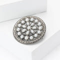 Round Pearl Lattice Brooch in an Antique Silver Tone view 3