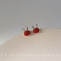 Red Glaze Bunny Head Stud Earrings Rose Gold Ear Accents view 3