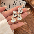 Gold and Silver Clear Faceted Double Drop Stud Earrings view 2