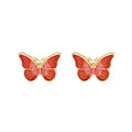 Gold Enamel Butterfly Stud Earrings Green Red Finish view 5